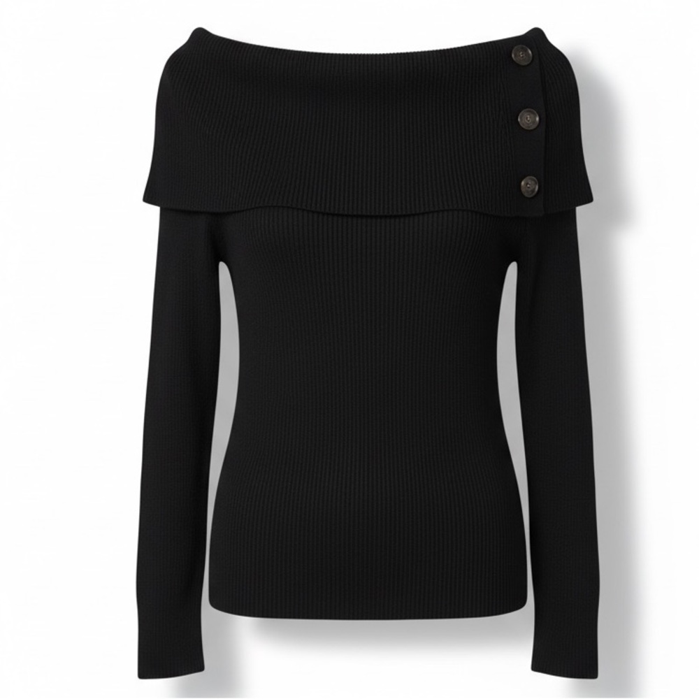 Banana Republic Black Off-the-Shoulder Ribbed Sweater – NWT, Size M